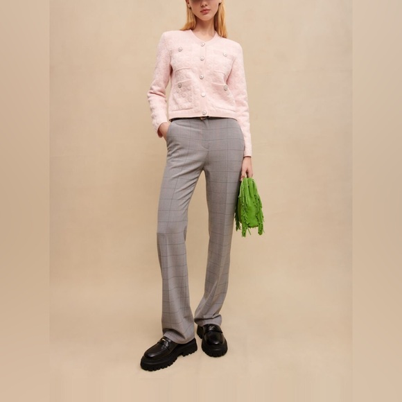 Maje Grey Wool Blend Straight Leg Suit Trouser Pants Pleated NWT Sz 42 (US XL) - Picture 1 of 10